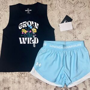 Under Armour Black Graphic Tank and Light Blue Shorts